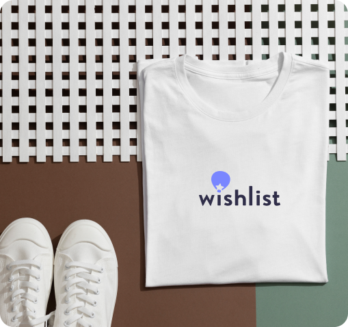 wishlist logo tshirt and white shoes